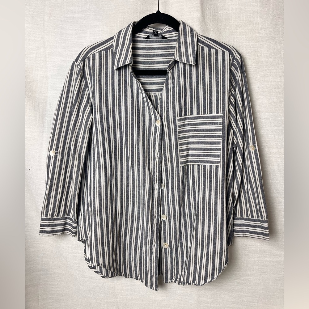 Club Z Collection Striped Casual Button-Up Shirt Coastal Preppy Flowy Size S
